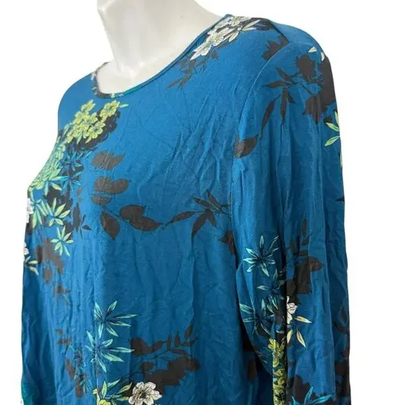 J Jill Wearever Collection Womens Floral Knit Stretch 3/4 Sleeve Blue Top NWT M - Picture 10 of 16
